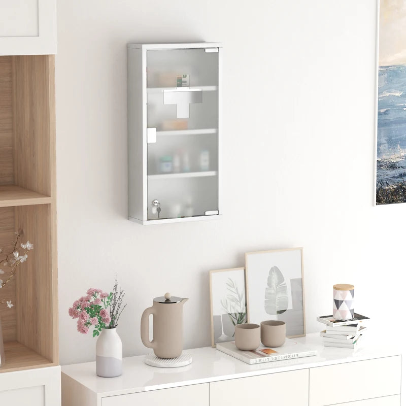 Lockable Medicine Cabinet, 4 Tier Stainless Steel Medical Wall Box With 2 Keys And Shelves For Bathroom