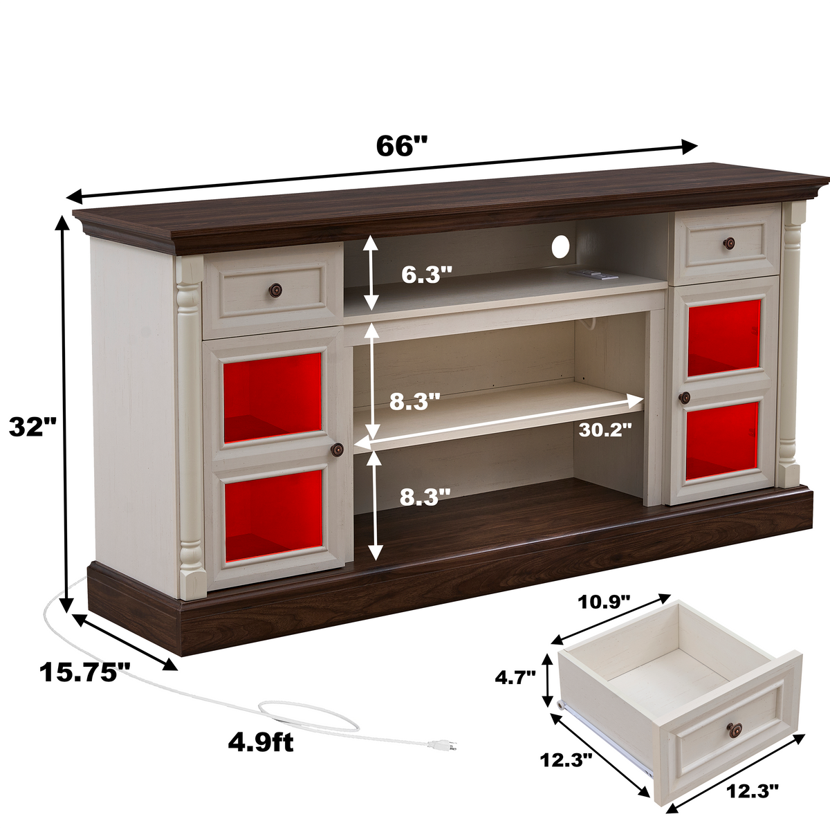 Farmhouse Fireplace TV Stand With Roman Column Styling, Up To 80-inch TV, 70-inch Modern Tall Entertainment Center With LED Lights, Living Room Media Console