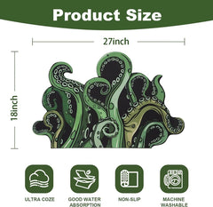 Green And Purple Cthulhu Rugs Water Absorbent Bath Mat Octopus Anime Rug Graphic Gothic Bathroom Rugs Fantasy Decorate, Non Slip Backing, Unique Gift & Decor For Gamers, 27x18 In