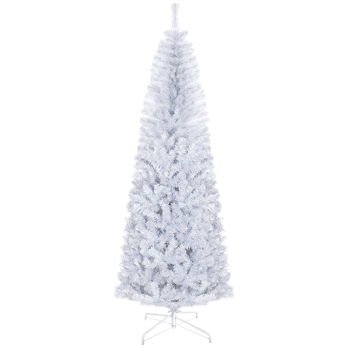 HOMCOM 7ft Pencil Christmas Tree, Unlit Artificial Christmas Tree Slim Douglas Fir Xmas Tree With Realistic Branches, Halloween Tree With 818 Tips, White