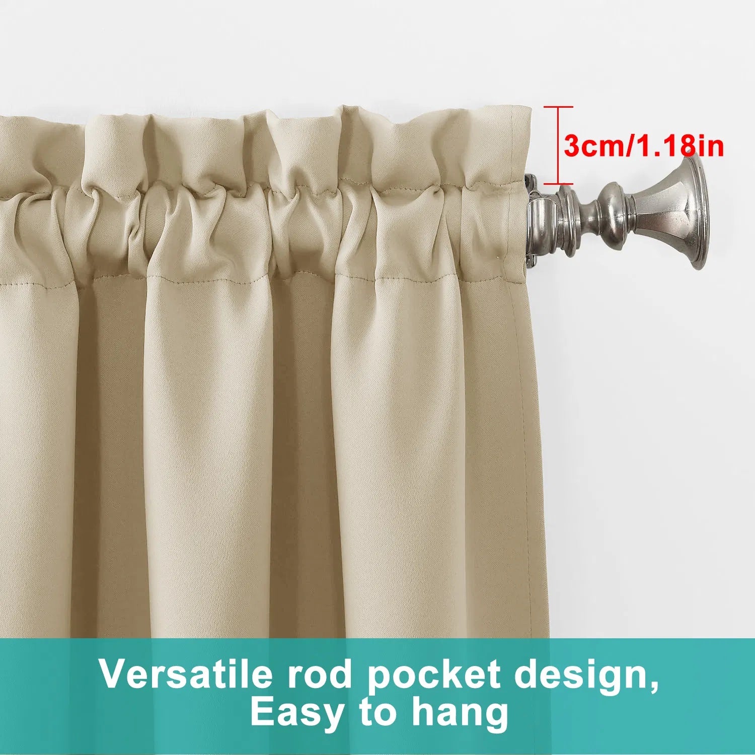 Rod Pocket Thermal Insulated With Coated Lining 52 In. W X 63 In. L Indoor Blackout Curtains,2 Colors Available,Set Of 2