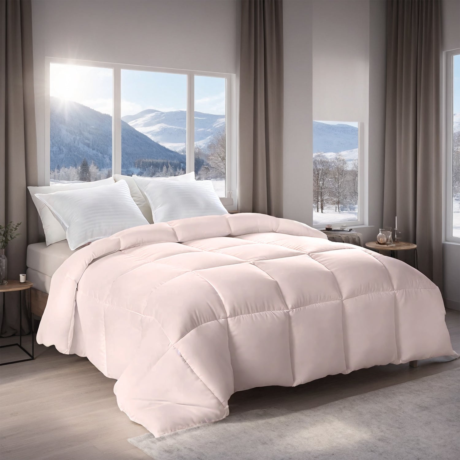 Pink Extra Large Plump Thick Duvet - Winter Enhanced Warmth With Skin-friendly Comfort. Bohemian Minimalist Checkered Design, Luxury Hotel-grade For Bedroom Use. Premium Christmas Gift Selection.