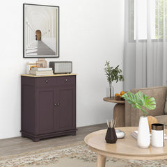 Kitchen Storage Cabinet, Sideboard Floor Cupboard with Solid Wood Top, Adjustable Shelf, and 2 Drawers, Coffee