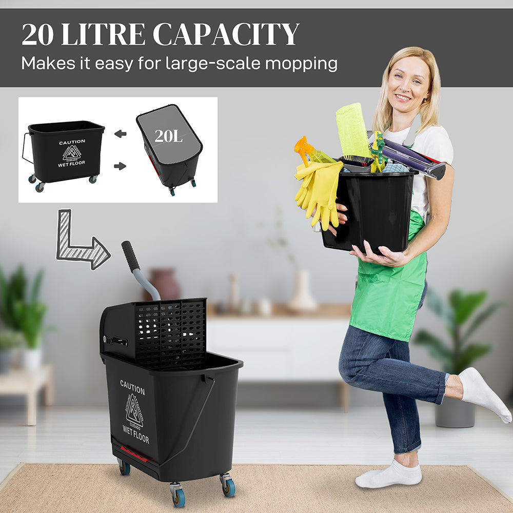 Compact Mop Bucket With Wringer, Mop Bucket On Wheels, 21 Quart, Separate Dirty And Clean Water, Black,TikTok Prohibits Sales