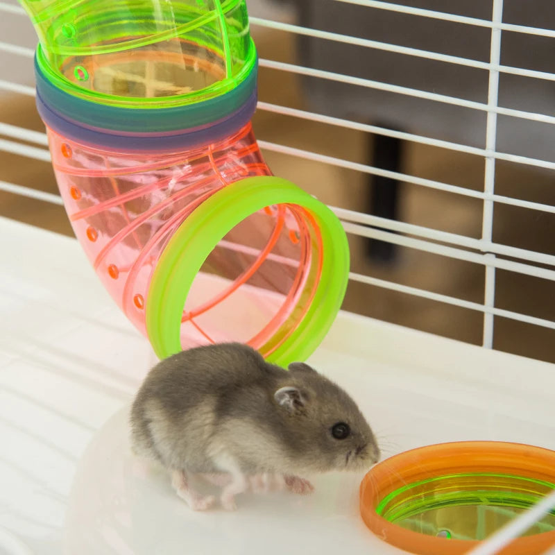 Hamster Cage With Tubes And Tunnels, Portable Carry Handles, Rat House And Habitats Big 5-Tier Design, Mouse Cage Includes Exercise Wheel, Water Bottle, Food Dish, Light Blue