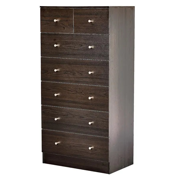 Brown Particleboard With A Textured Melamine Finish, 66*40*131cm, 5+2 Drawer Cabinet, Matte Gold Handles