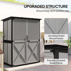 Wood Storage Shed, Outdoor Garden Shed With Asphalt Roof, 2 Shelves, Lockable Doors And Adjustable Feet, Gray