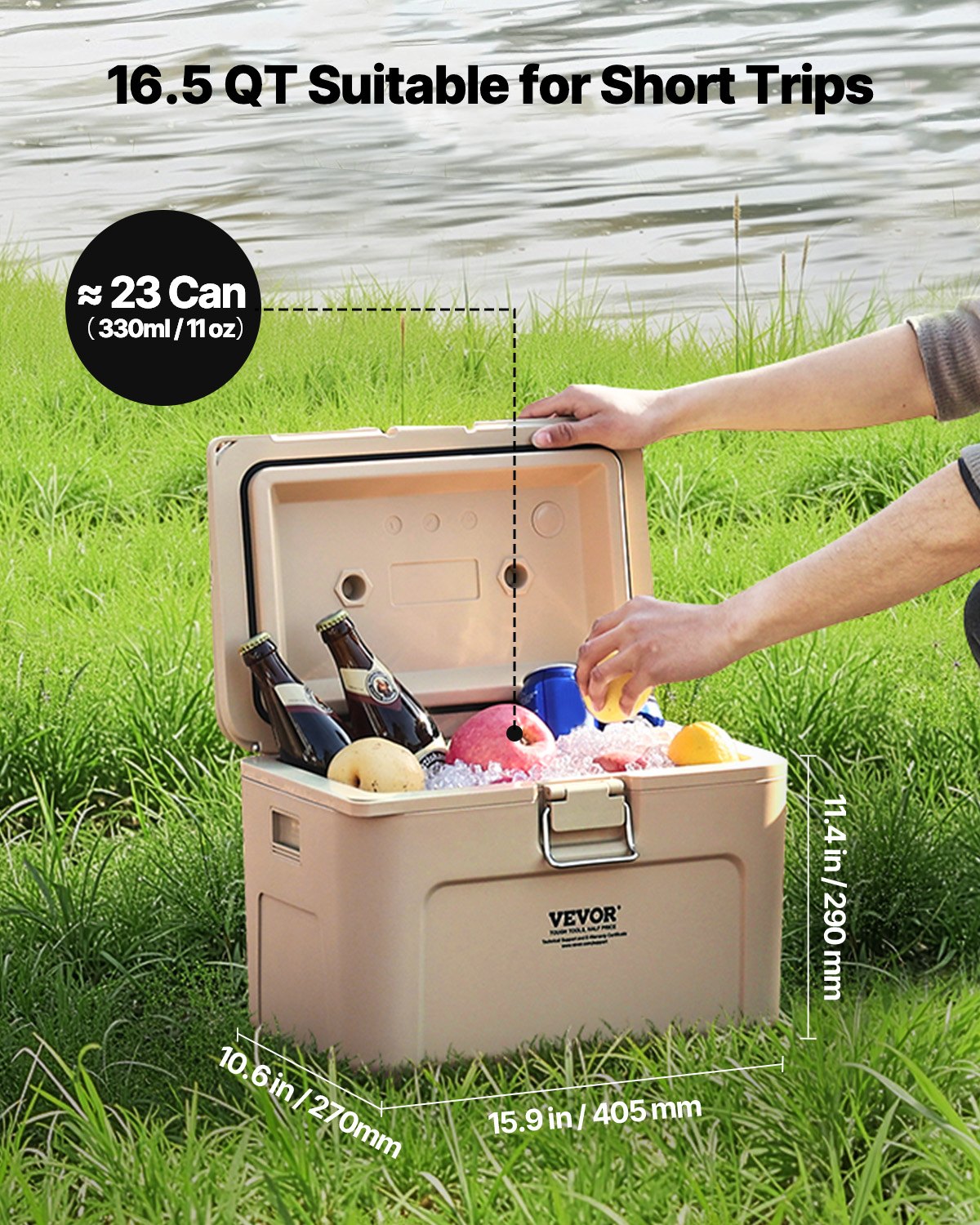 Portable Cooler 16.5 QT Insulated Hard Cooler 23 Can Capacity With Cup Holder