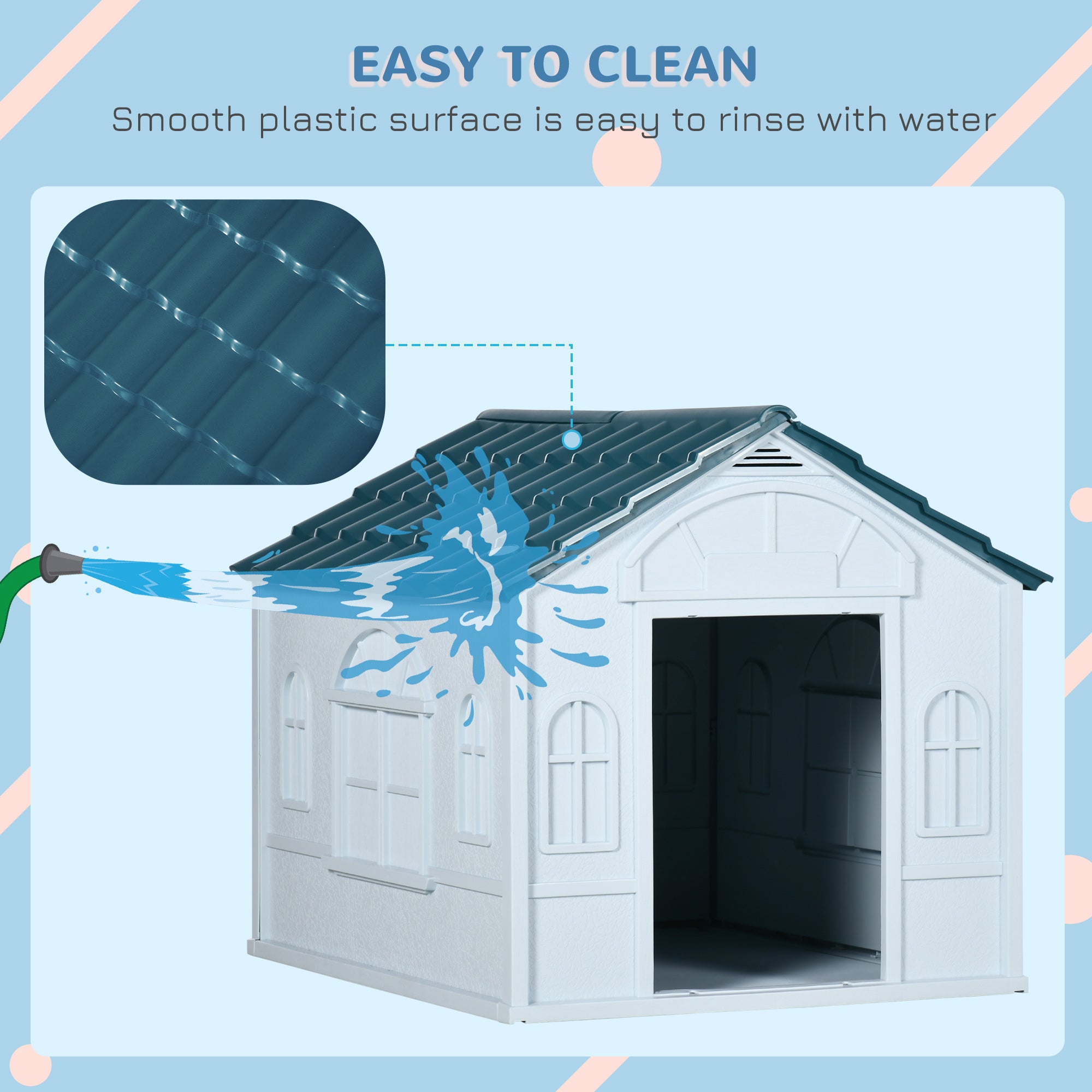 Plastic Dog House for Medium and Small Dogs, Water Resistant Puppy Shelter Indoor Outdoor with Door, Easy to Assemble, Blue