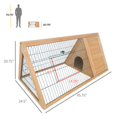 46" x 24" Wooden A-Frame Outdoor Rabbit Hutch, Small Animal Cage, Bunny Hutch with Outside Run & Ventilating Wire, for Rabbits, Chickens, Ducks, Yellow