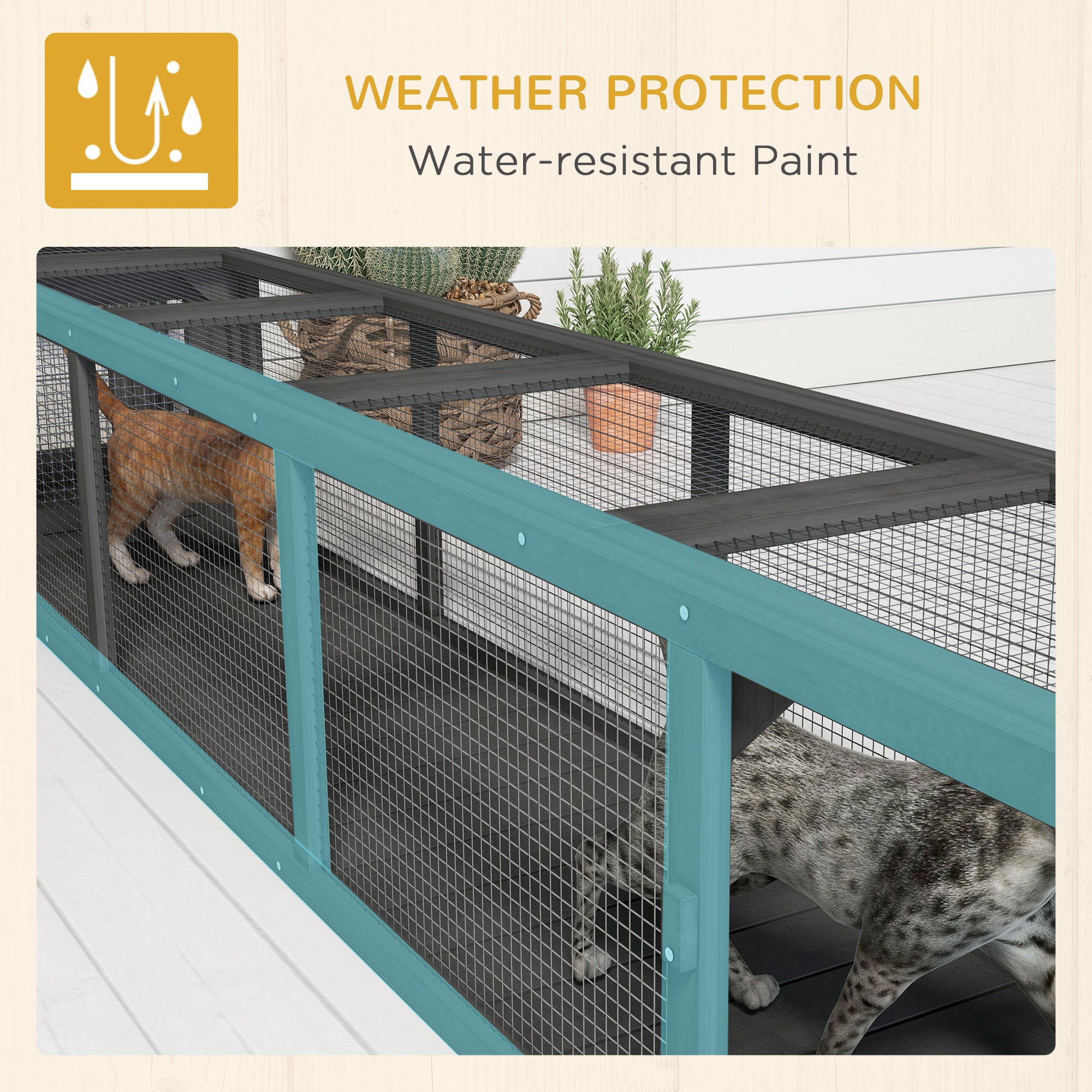 Wooden Cat Run with Weather Protection, Connecting Inside and Outside, 79"L x 15"W x 15"H, Dark Gray