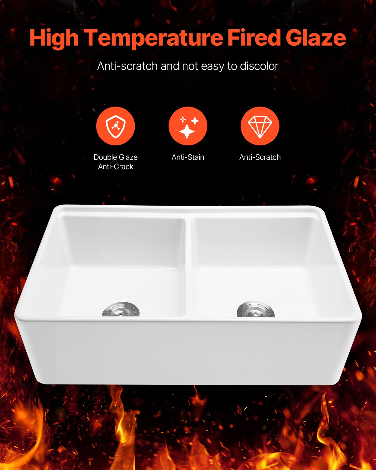 33x20 In Farmhouse Sink Undermount Kitchen Double Bowl Basin Fireclay White