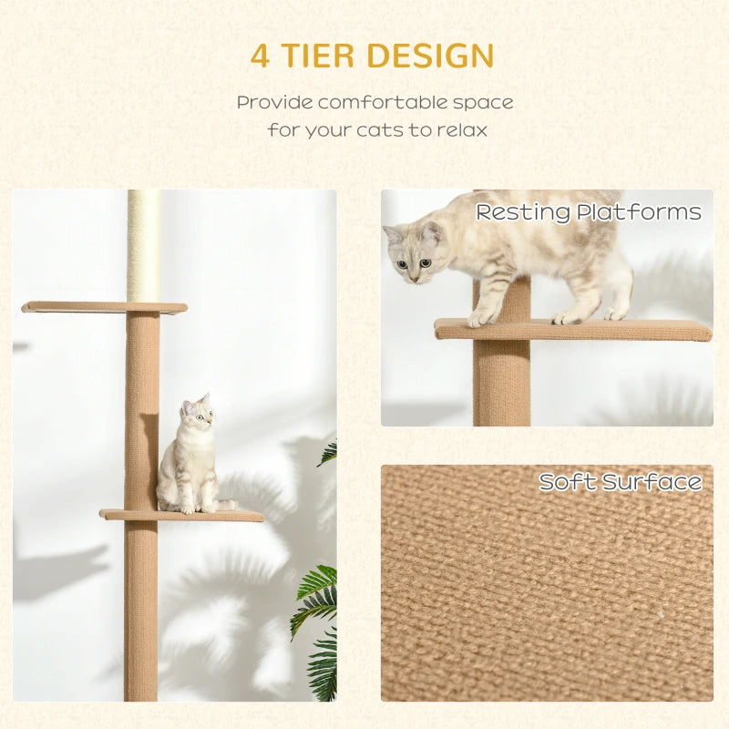 Floor-to-Ceiling Cat Tree Cat Climbing Tower With Sisal-Covered Scratching Posts Natural Cat Tree Activity Center For Kittens Cat Tower Furniture