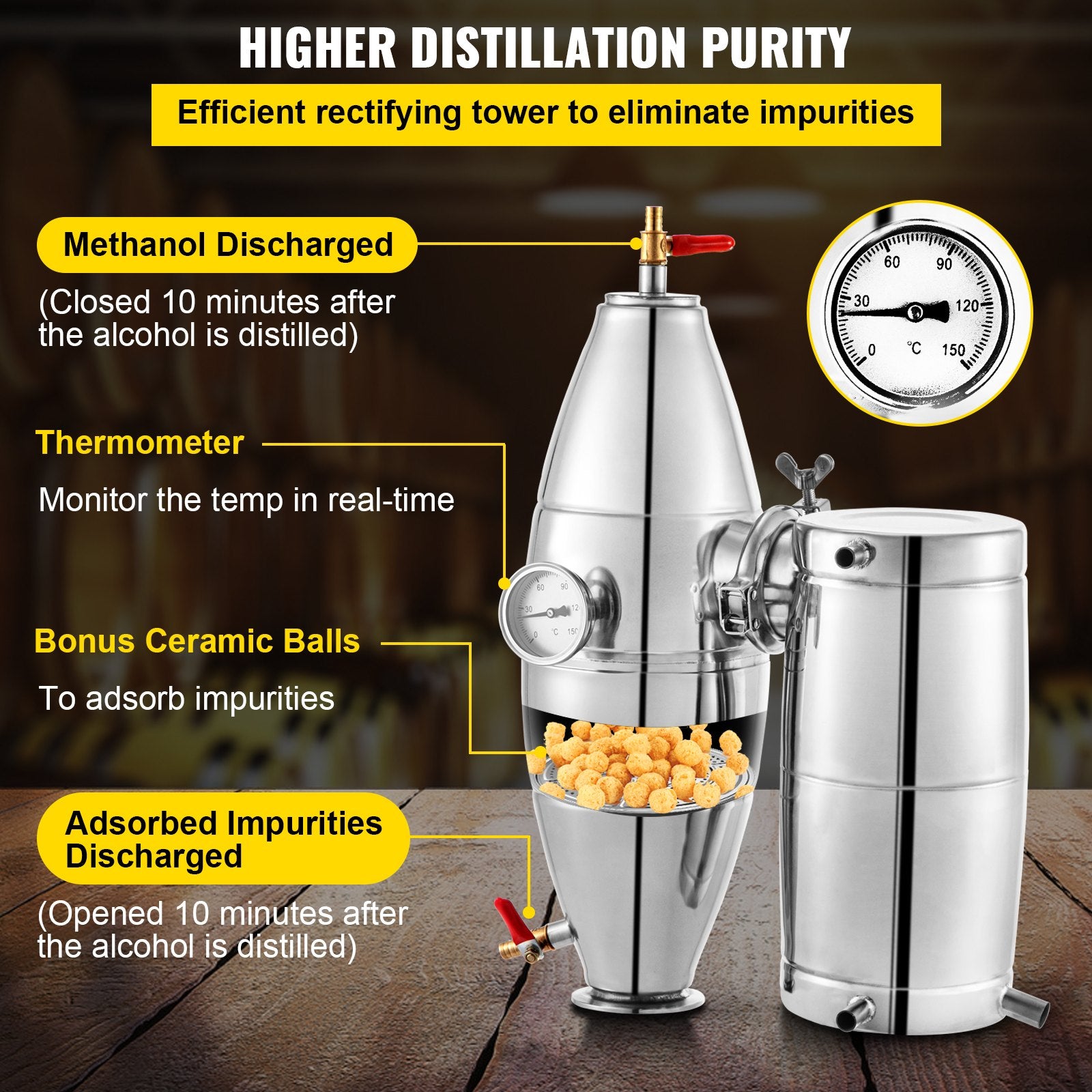 70L 18.5Gal Water Alcohol Distiller 304 Stainless Steel Alcohol Still Wine Making Boiler Home Kit With Thermometer For Whiskey Brandy Essential, Sliver