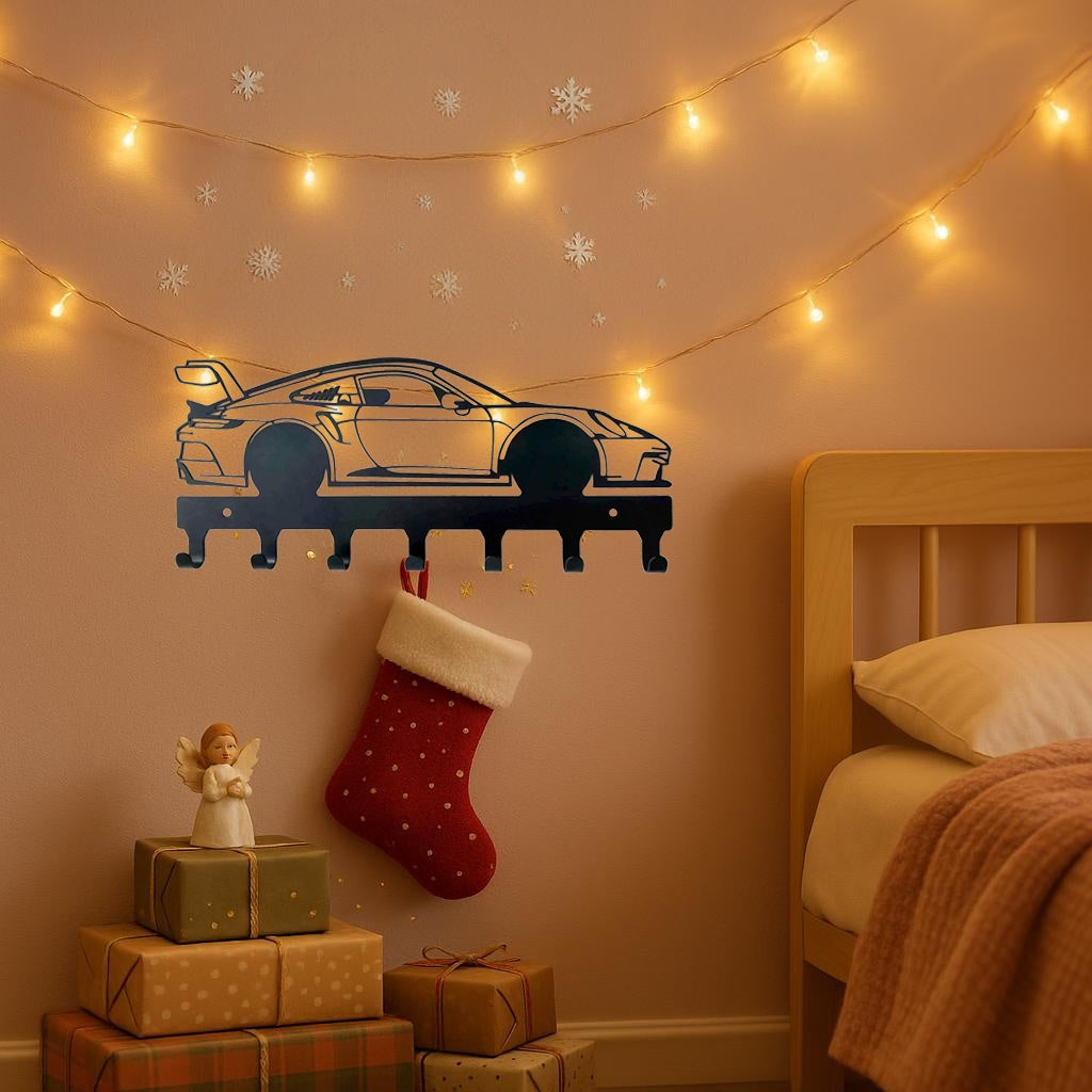 Racing Car Keychain & Wall Mount Set - Stylish Vehicle Key Holder For Home Decor