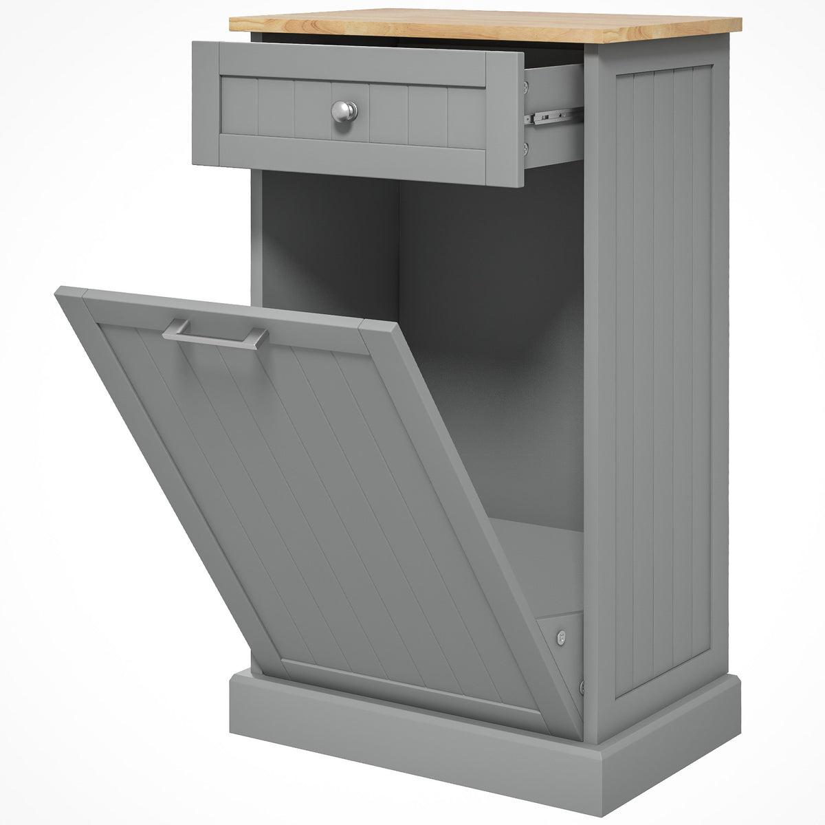 Kitchen Tilt Out Trash Bin Cabinet Free Standing Recycling Cabinet Trash Can Holder With Drawer, Gray