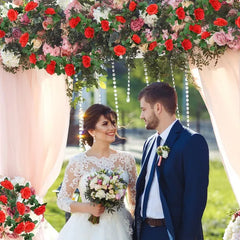 1Pc 16 Heads Artificial Rose Vine Fake Flower Garland Faux Silk Floral Hanging Ivy For Wedding Arch Party Ceremony Background Wall Garden Outdoor Decor 7.5Ft