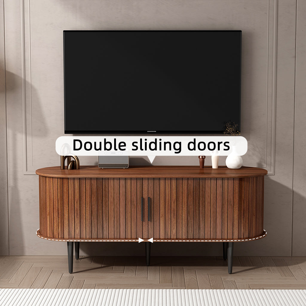 TV Stand, 47 Modern TV Console Table With Storage Compartment And Sliding Door, Gaming Entertainment Center With Cabinet For Living Room, Bedroom, Office Walnut