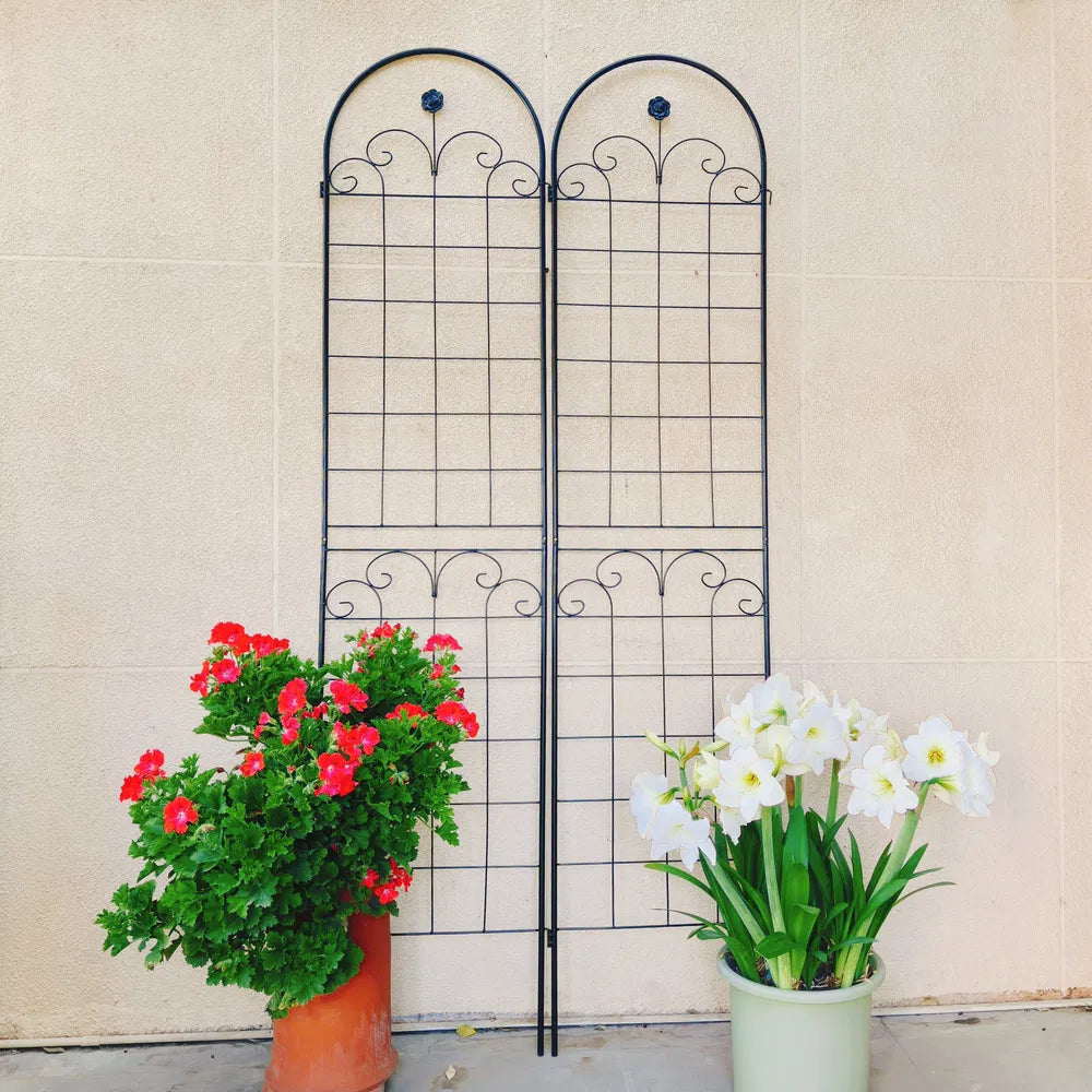 2 Pack Metal Garden Trellis For Climbing Plants Outdoor 86.7'' X 19.7'' Rustproof Plant Support Rose Trellis Netting Trellis Black