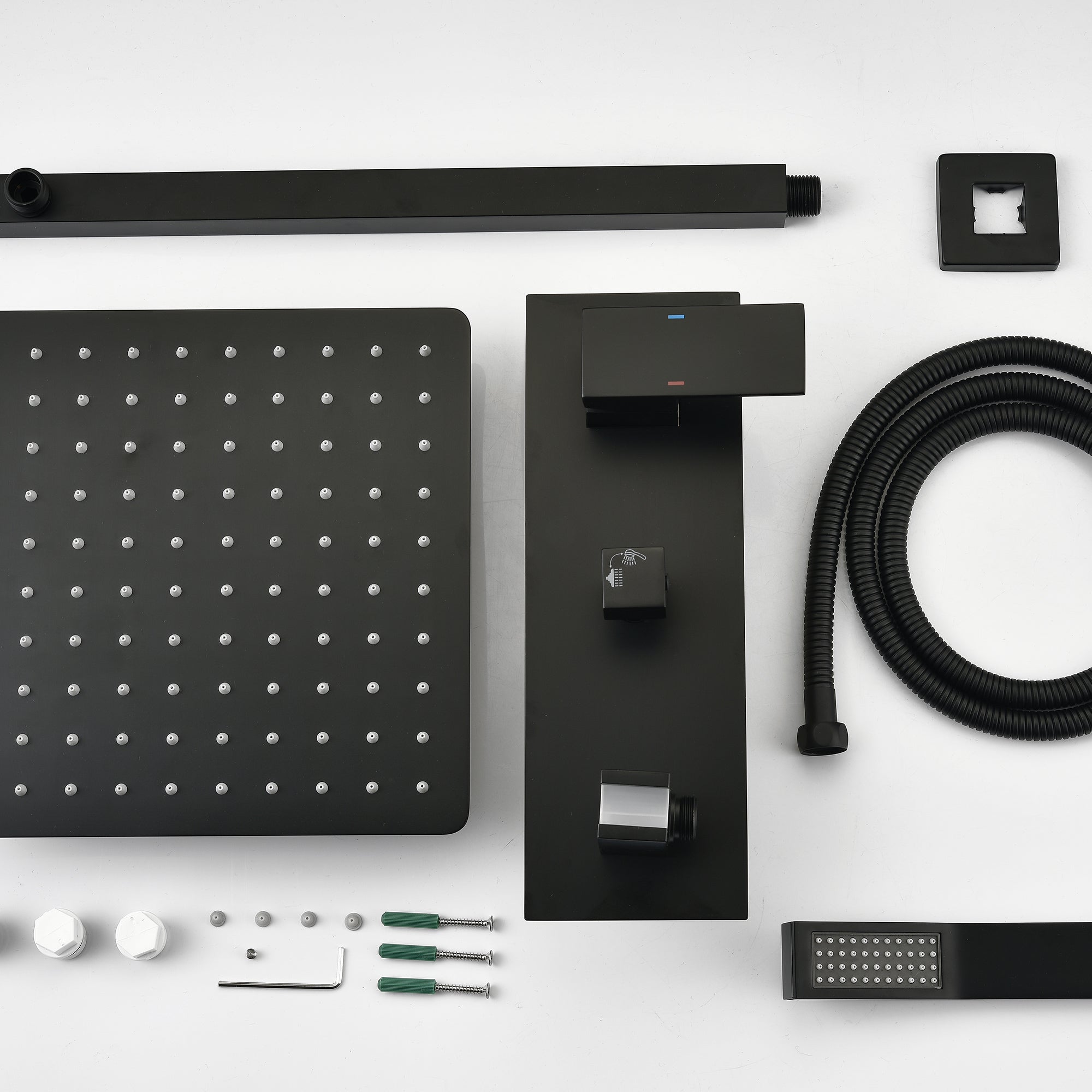 Brass Matte Black Shower Faucet With Shower System, 10 Inch Shower Head And Handheld Spray Bathroom Deluxe Faucet Combination