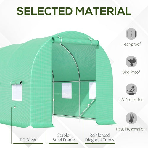 Outsunny 15X 6 X 7 Walk-in Tunnel Greenhouse Garden Plant Growing House With Door And Ventilation Window, Green