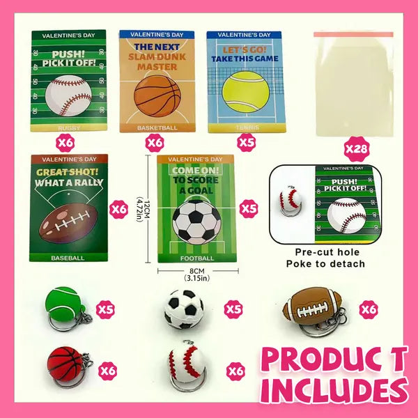 Stress-Relieving Foam Balls - Valentine's Day Gift - 28-Pack, Mini Foam Ball Toys With Keychains And Exchange Cards, Suitable For Preschoolers, Valentine's Day Gift Bag Stuffing, Classroom Rewards