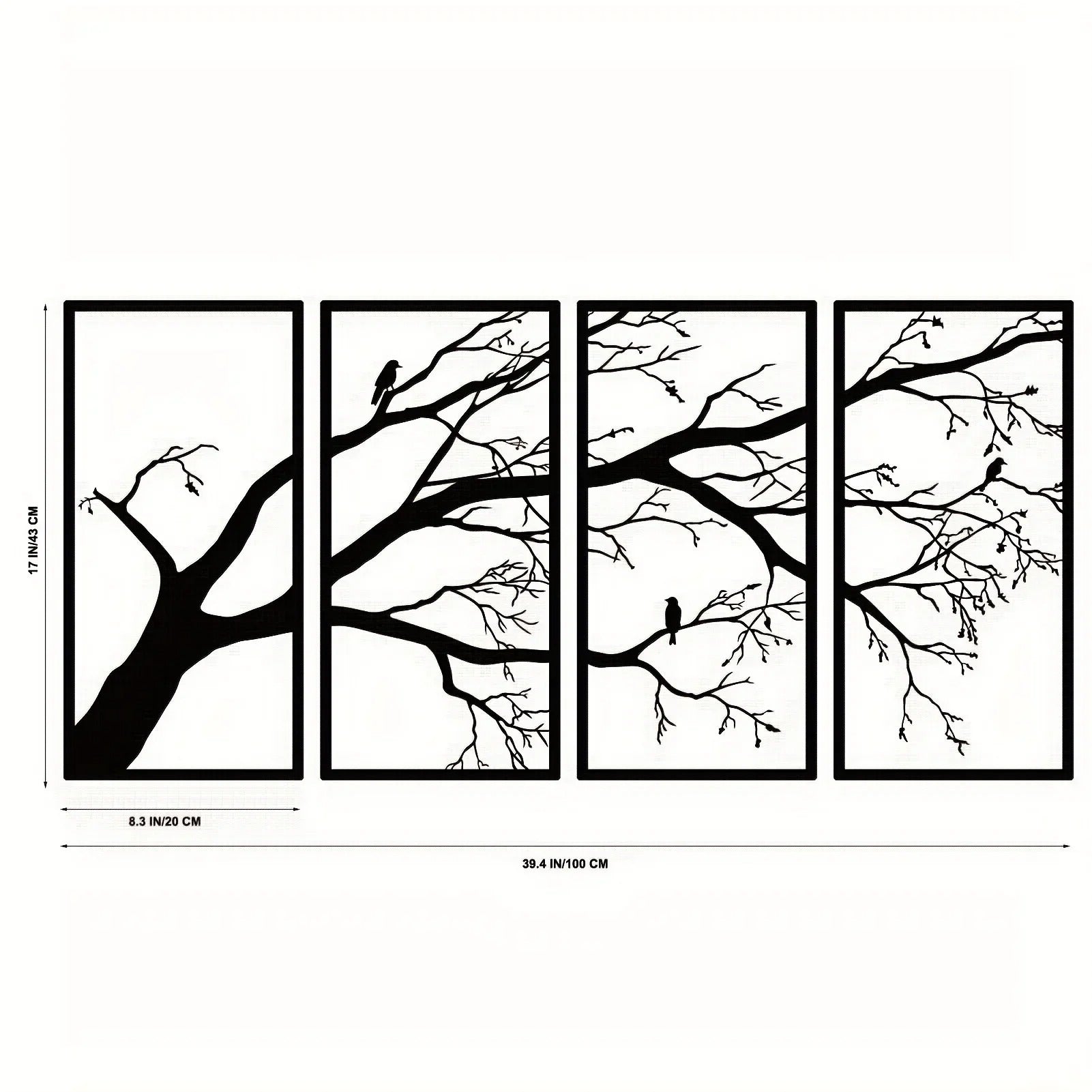 Luxury Metal Wall Art Decor Set Of 4 - Black Tree Of Life Sculpture