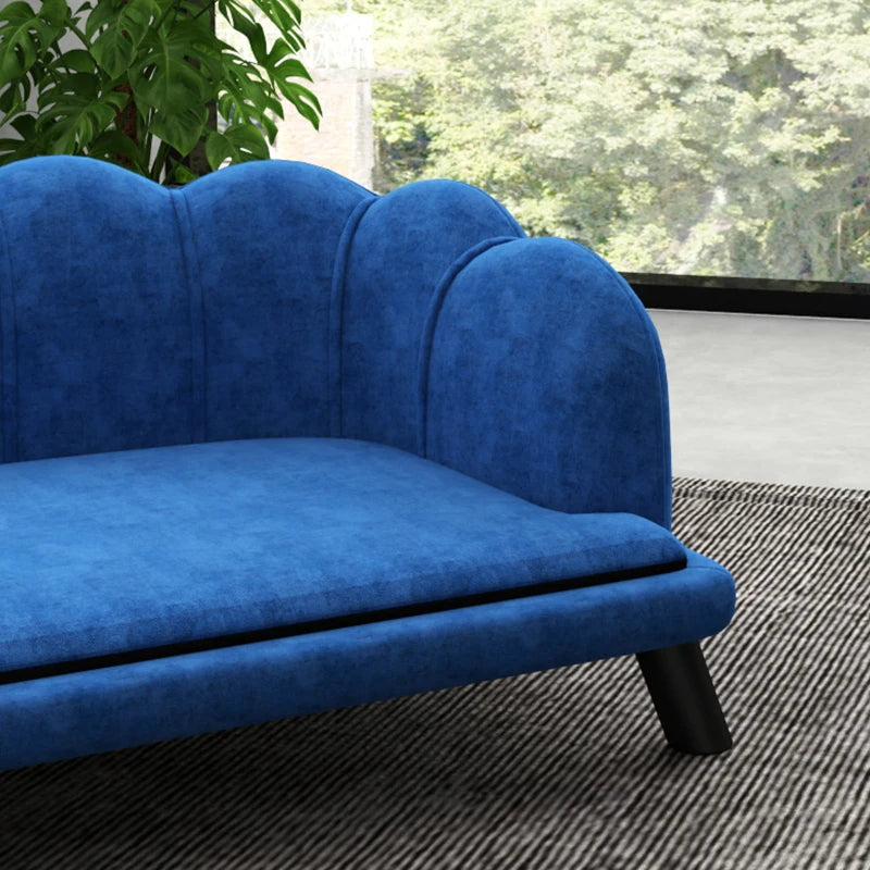 PawHut Pearl Design Pet Sofa For Medium And Large Sized Dogs, Pet Bed With Cushion And Solid Wood Legs, Dark Blue