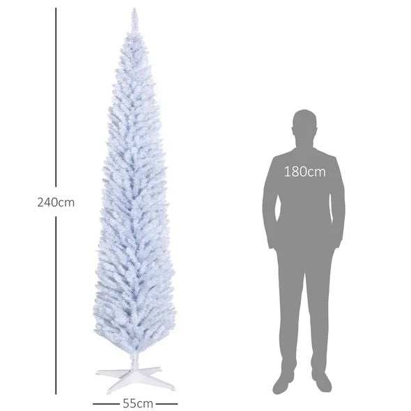 HOMCOM 8' Artificial Pencil Christmas Tree, Slim Xmas Tree With 618 Realistic Branch Tips And Plastic Stand, White