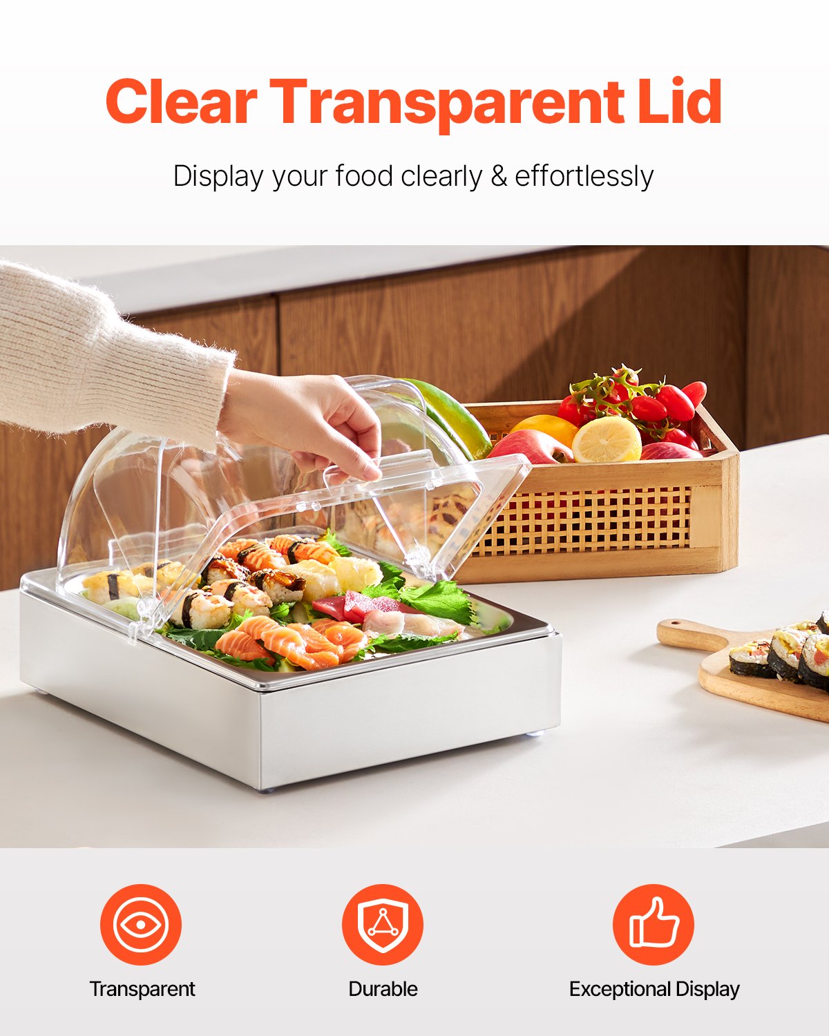 Countertop Food Serving Display Container Condiment Dispenser Tray With Lid