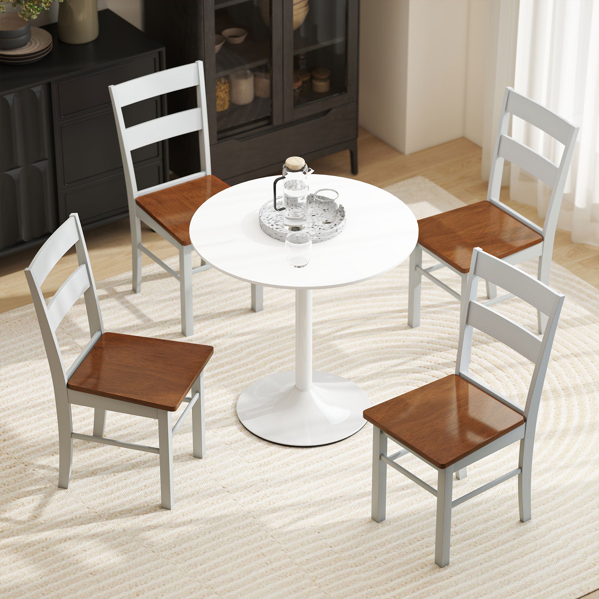 Farmhouse Dining Table Chairs, Set of 2 Rubber Wood Kitchen Table Chairs with Open Back for Living Room, Light Gray