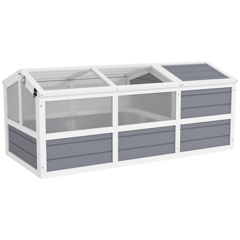 PawHut Wooden Tortoise Habitat Outdoor W Bottomless Design, Doors, PC Sun Panel Windows, For Small Animals, Rabbit, Light Gray
