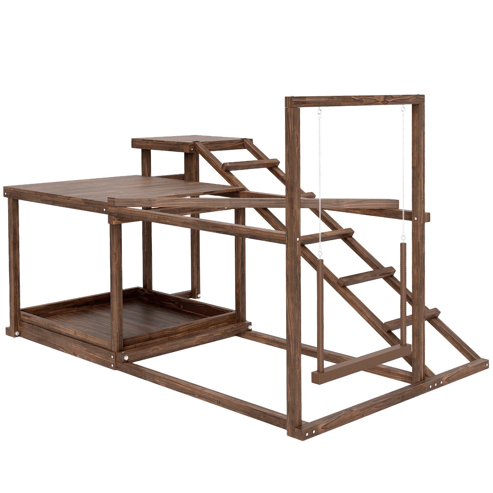Wooden Chicken Activity Play Set with Perch, Swing, Ladder, Platforms, Feeder Storage, Coffee