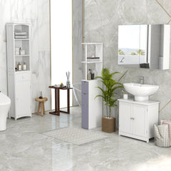 Under Sink Bathroom Cabinet, Pedestal Sink Storage Cabinet with 2 Doors, Shelf and U-Shape, White