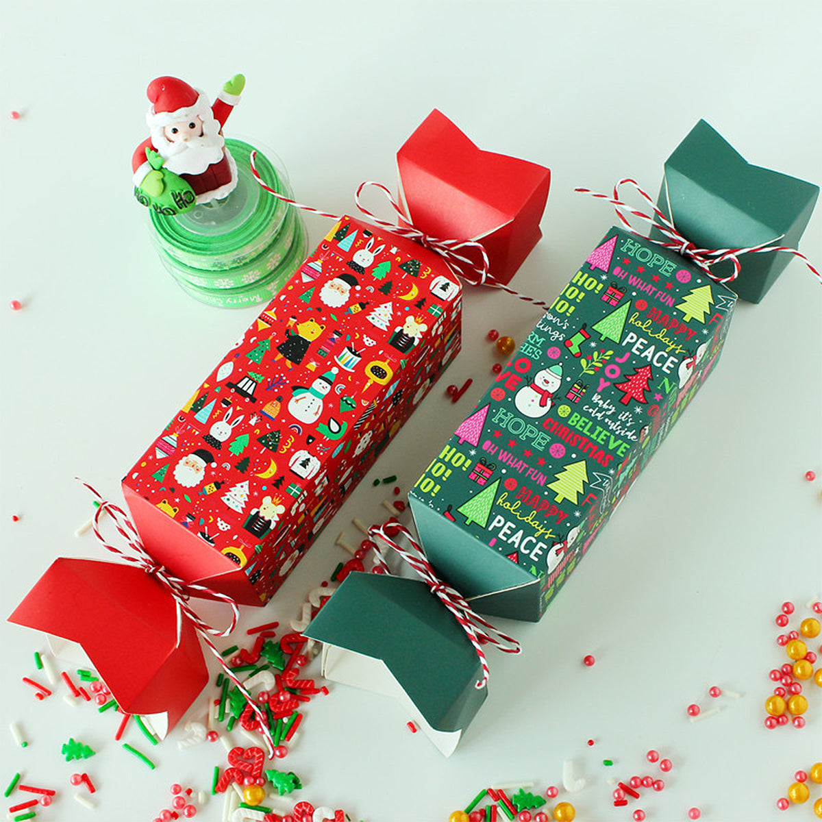 12 Pcs Christmas Candy Shaped Treat Boxes Santa Claus Snowman Christmas Tree Paper Gift Boxes Candy Storage Boxes Packing Boxes Decoration For Christmas Birthday Wedding Party Ornament Container