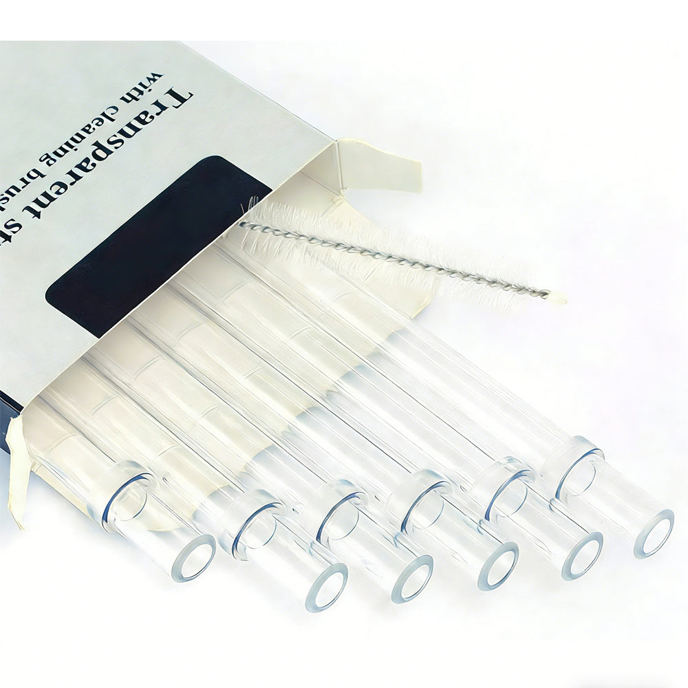 Plastic Straws, Reusable Clear Transparent Straight Drinking Straws, Set Of 6 With 2 Cleaning Brushes