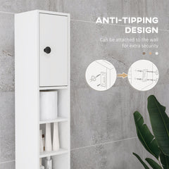 71" Small Bathroom Storage Cabinet, Narrow Toilet Paper Cabinet with Open Shelves, 2 Cabinets, Adjustable Shelves, White