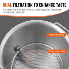 Stainless Steel Kettle, 5 GALLON Brewing Pot, Tri Ply Bottom For Beer, Brew Kettle Pot, Home Brewing Supplies Includes Lid, Handle, Thermometer, Ball Valve Spigot, Filter, Filter Tray