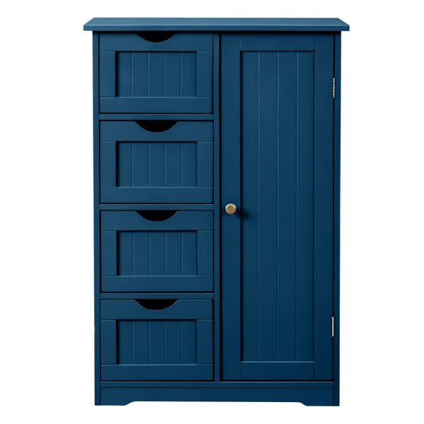 Navy Blue, MDF With Paint Finish And Melamine Veneer, Vertical Stripes, 56*30*82.5cm, 4 Drawers, 1 Door, Bathroom Vanity