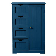 Navy Blue, MDF With Paint Finish And Melamine Veneer, Vertical Stripes, 56*30*82.5cm, 4 Drawers, 1 Door, Bathroom Vanity