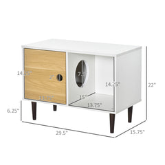 Wooden Cat House with Soft Cushion, Decorative Kitten Condo Side Table, Elevated Pet House with Storage Space