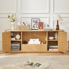 64-Inch Wavy TV Stand, Rounded Sideboard, Storage Cabinet, Wooden Vertical Stripe Cabinet For Living Room Bedroom Entryway  Natural,64W X 15D X 24H.