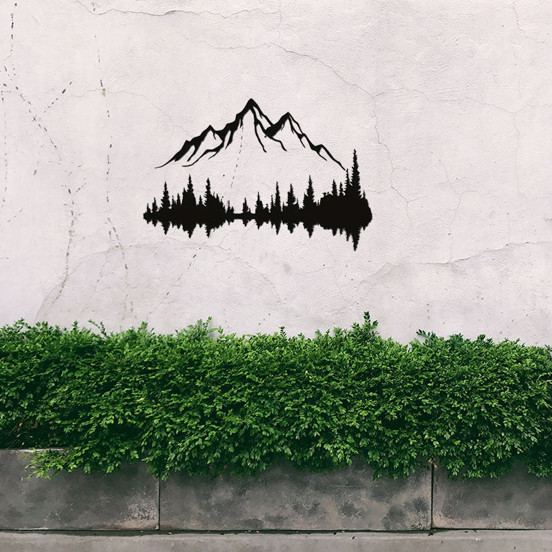 Large Black Metal Wall Art Set Of 2 - Mountain Forest Tree Sculpture Wall