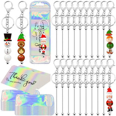 60 Pcs Beadable Keychain Bar Bulk Silver Bead Keychain Beaded Item For Pendant DIY Alloy Blank Key Chain Accessories Bulk Includes 20 Beadable Keychain 20 Bags 20 Cards