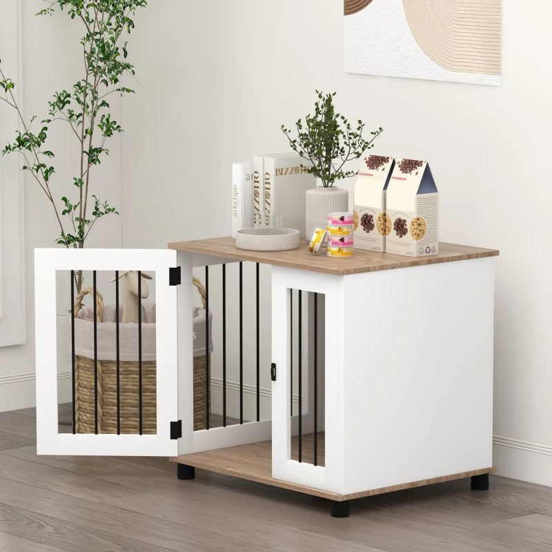 Dog Kennel Furniture Side End Table Indoor With Lockable Door, For Small And Medium Dogs, Walnut Brown