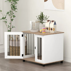 Dog Kennel Furniture Side End Table Indoor With Lockable Door, For Small And Medium Dogs, Walnut Brown
