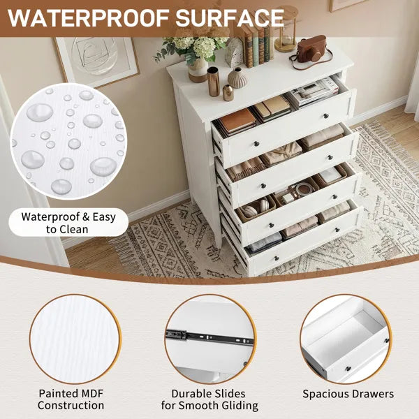 White Embossed (SG014FD) P2 Particleboard + MDF Melamine 80*40*115cm Framed, Double Handles, Five Drawers Cabinet