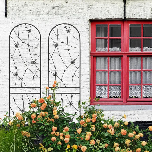 2 Pack Metal Garden Trellis 86.7" X 19.7" Rustproof Trellis For Climbing Plants Outdoor Flower Support Butterfly Deco Black