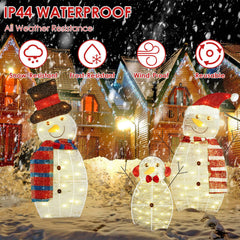 3Pcs 2D Christmas Snowman Yard Decoration Snowman Family Outdoor Decoration With 90Pcs LED Warm Yellow Lights 8 Lighting Modes IP44 Waterproof For Christmas Holiday Display