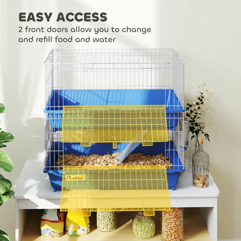 2-Tier Guinea Pig Cage, Ferret Cage, Chinchilla Cage, Small Animal Cage Indoor With Dish And Bottle, 2 Doors, Deep Bottoms, Ramp
